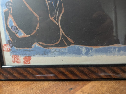 1960s Shiko Munakata Woodblock Print Framed Washi Japanese Art Rare
