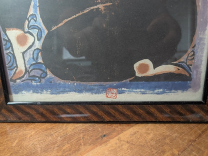 Shiko Munakata 1960s Japanese Woodblock Print Framed Sōsaku Hanga Art