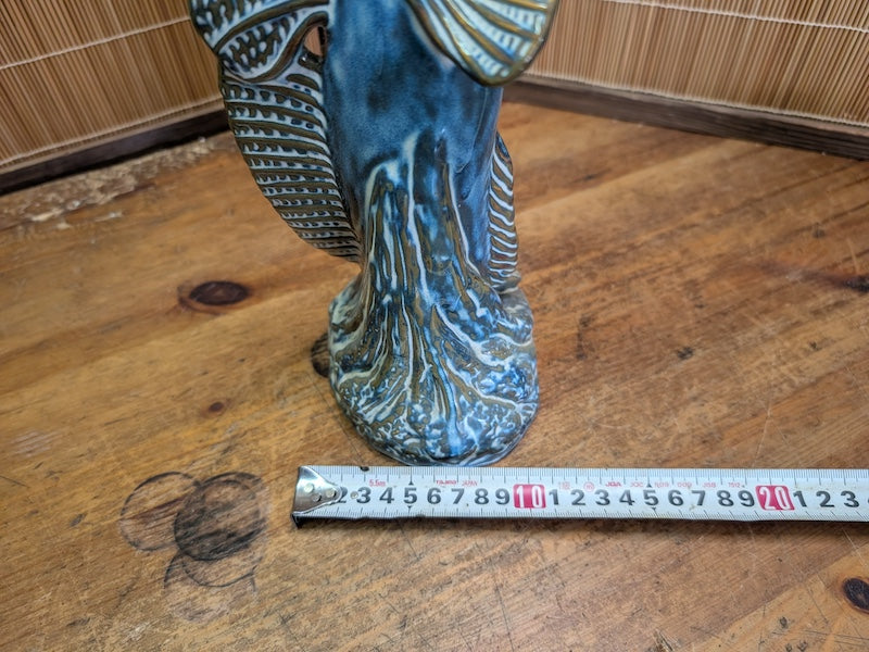 Authentic 1960s Japanese Fish Vase Turquoise Pottery Mid Century Art