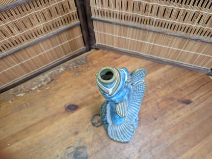 Authentic 1960s Japanese Fish Vase Turquoise Pottery Mid Century Art
