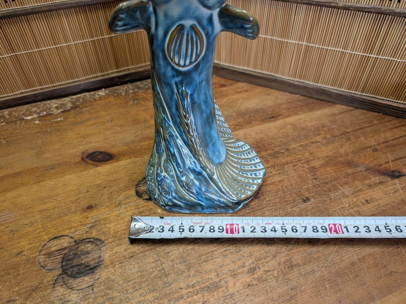 Authentic 1960s Japanese Fish Vase Turquoise Pottery Mid Century Art