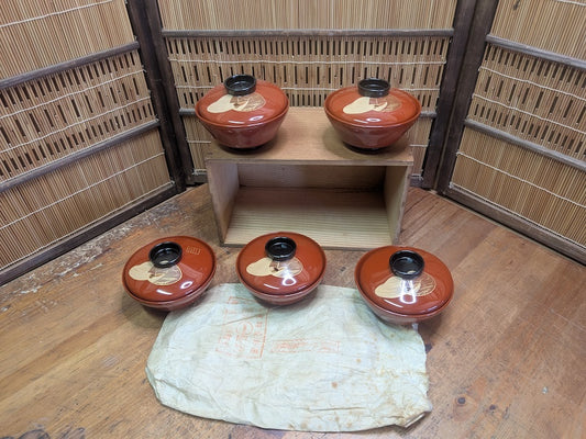 Japanese Vintage Lacquer Rice Bowls Set Owan Bowls Traditional Box