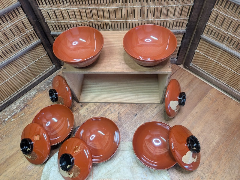 Japanese Vintage Lacquer Rice Bowls Set Owan Bowls Traditional Box