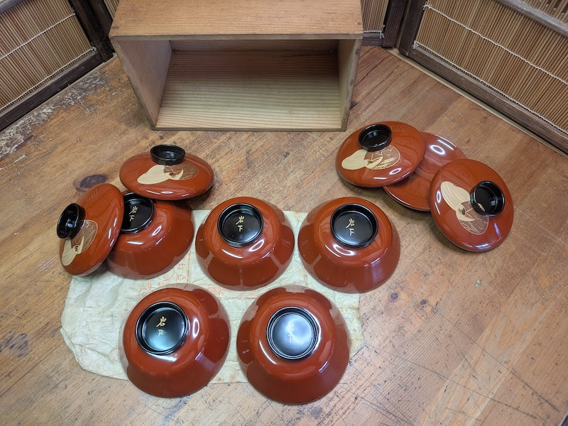 Japanese Vintage Lacquer Rice Bowls Set Owan Bowls Traditional Box