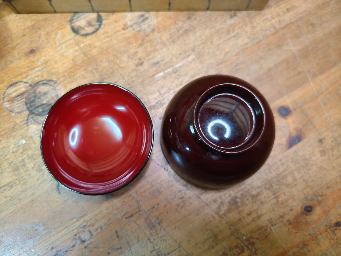 1970s Japanese Owan Bowl Set Lacquer Bamboo Gold Fan Motif with Box