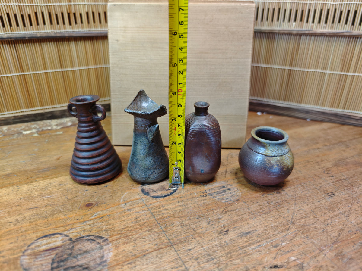 Japanese Vintage Bizen-yaki Pottery Vase Collection w/ Wooden Box