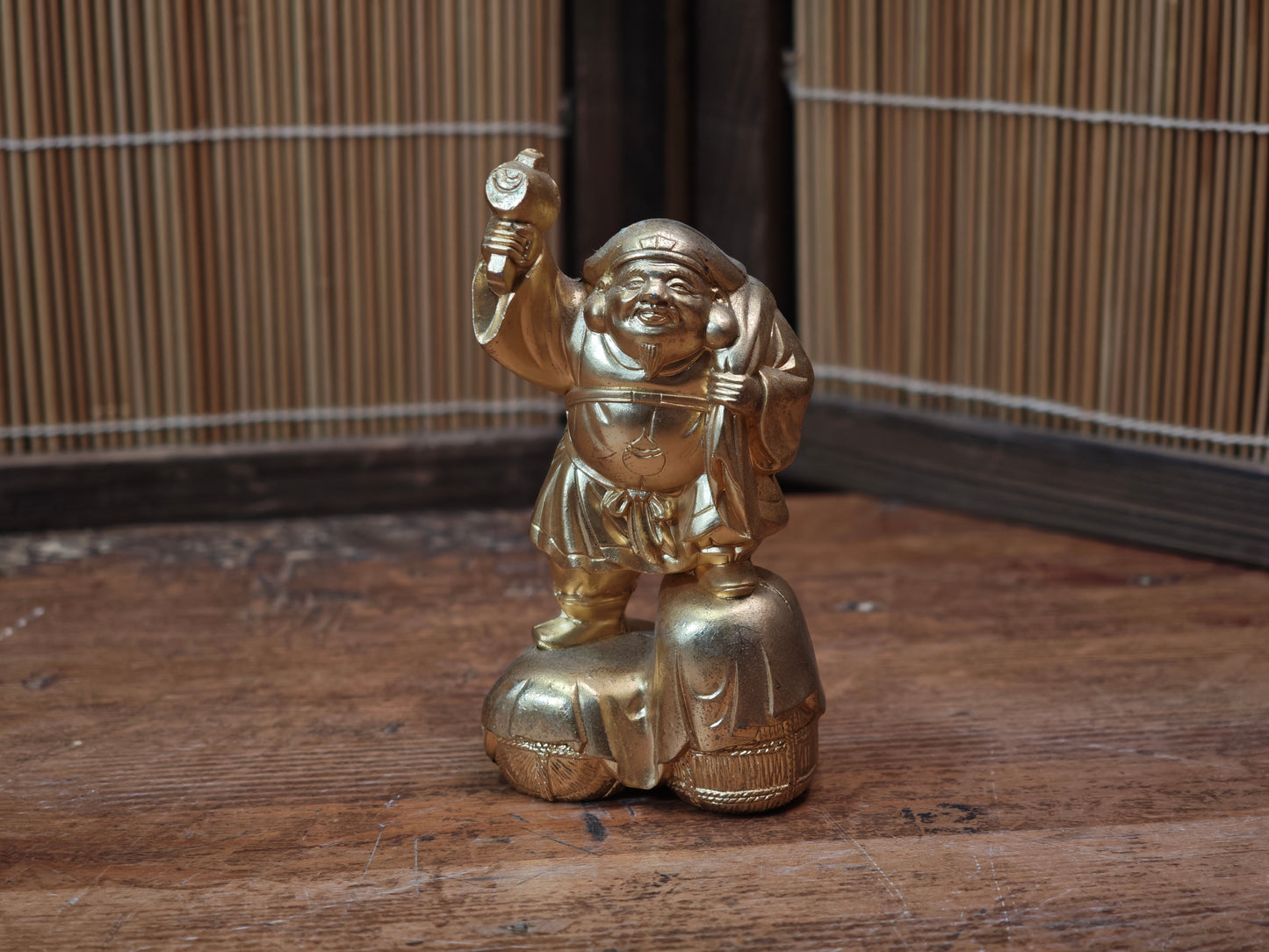 Vintage Japanese Brass Daikokuten Statue Seven Lucky Gods Figure