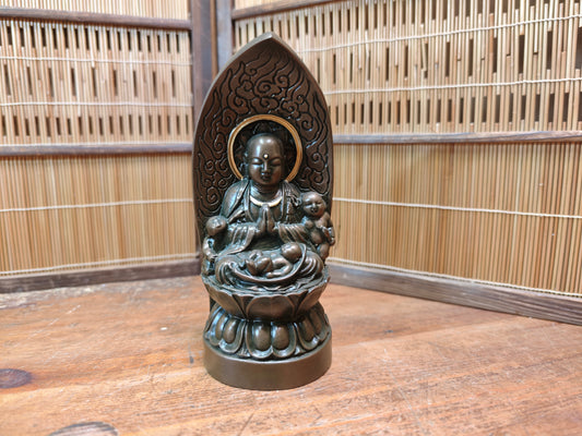 Japanese Vintage Bronze Color Buddha Statue Mixed Materials pottery