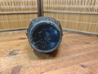 Japanese Vintage Bronze Vase Bamboo Handle Crane Motif Auction JP