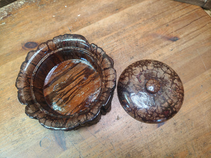 Japanese Vintage 1970s Chrysanthemum Wood Lidded Box Natural Burl