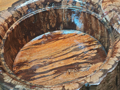 Japanese Vintage 1970s Chrysanthemum Wood Lidded Box Natural Burl