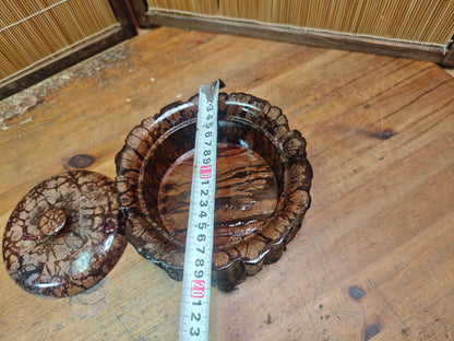 Japanese Vintage 1970s Chrysanthemum Wood Lidded Box Natural Burl