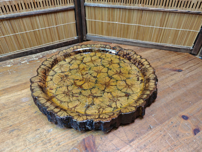 Japanese Vintage Chrysanthemum Wood Tea ceremony Tray  Obon