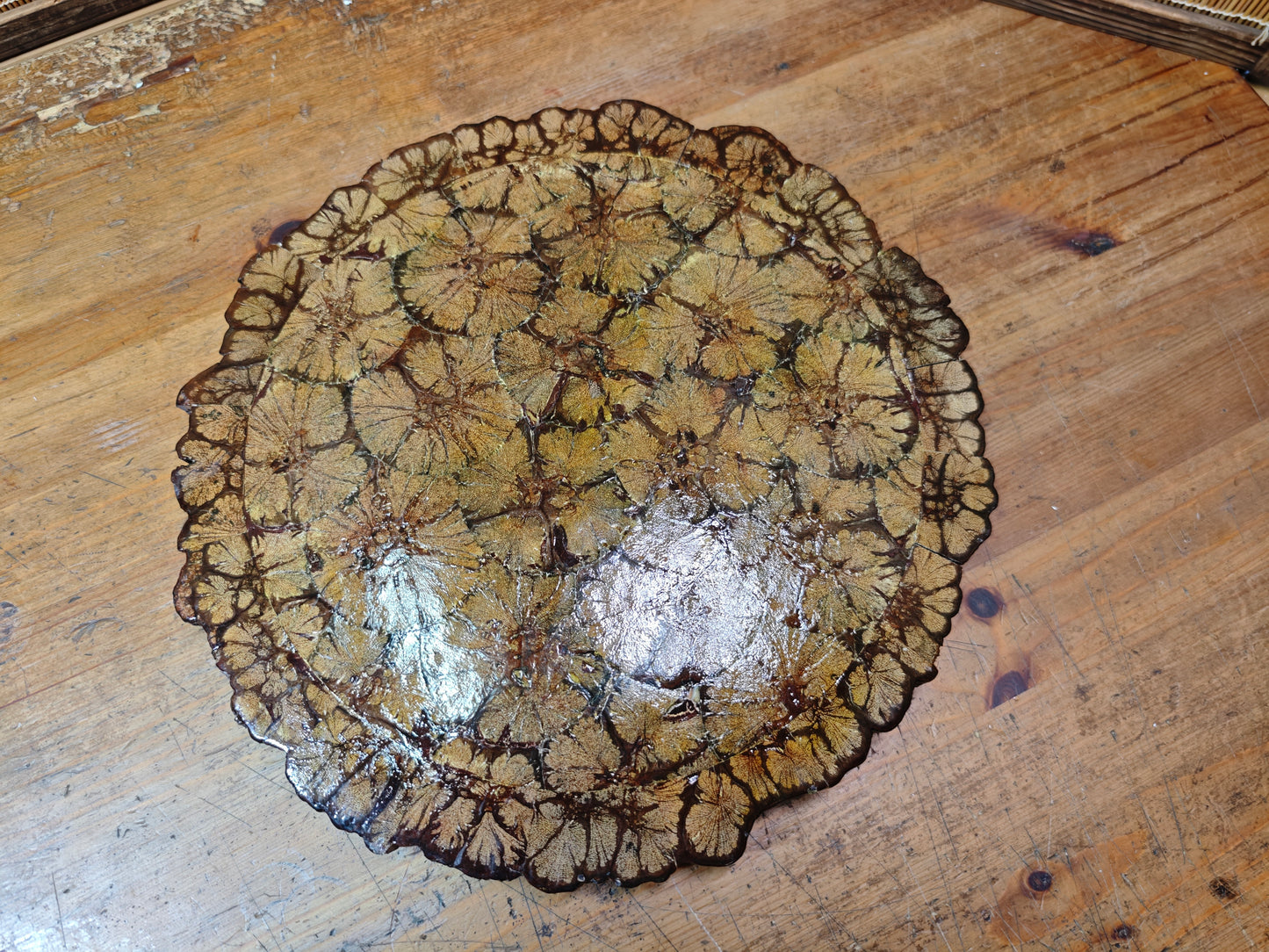 Japanese Vintage Chrysanthemum Wood Tea ceremony Tray  Obon