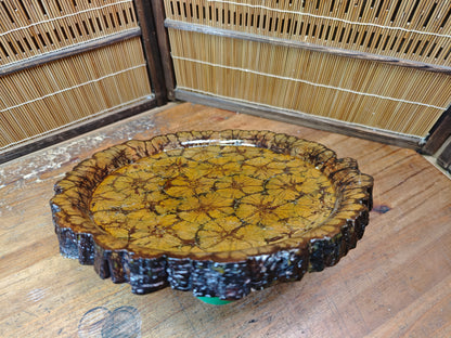 Japanese Vintage Chrysanthemum Wood Tea ceremony Tray  Obon