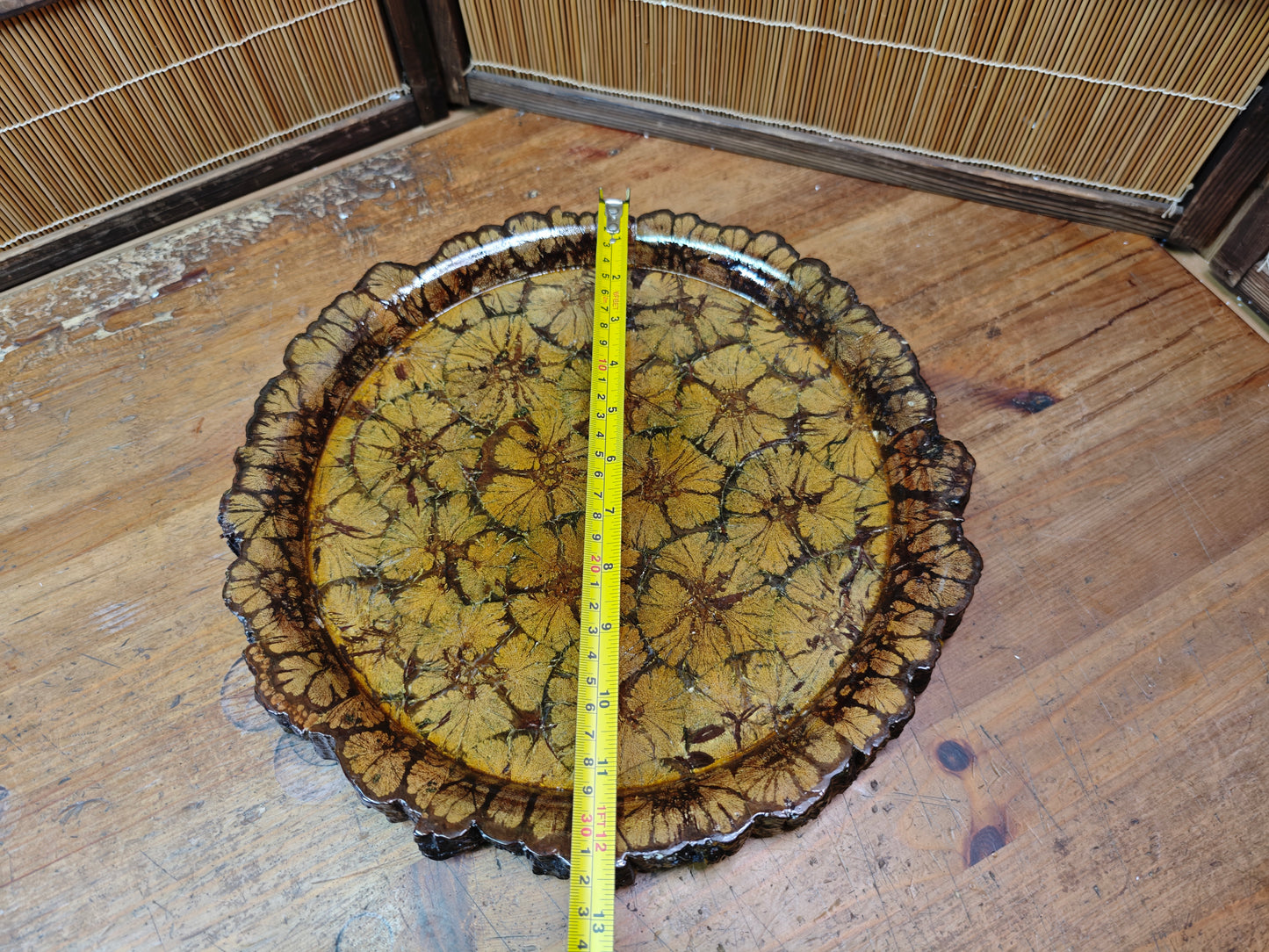 Japanese Vintage Chrysanthemum Wood Tea ceremony Tray  Obon