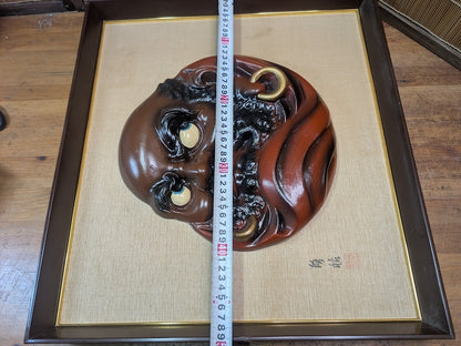 Japanese Vintage 1970s Daruma Mask Wood Ceramic Wall Art Auction Japan