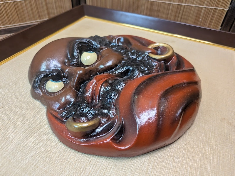 Japanese Vintage 1970s Daruma Mask Wood Ceramic Wall Art Auction Japan