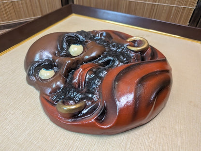 Japanese Vintage 1970s Daruma Mask Wood Ceramic Wall Art Auction Japan