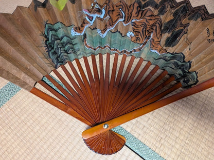 Vintage Japanese Tiger Folding Fan | Gold Leaf Washi Paper Wall Art