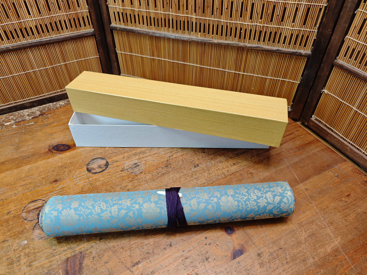 1970s Japanese Silk Kakejiku Plum Blossom Moon Scroll Signed Art