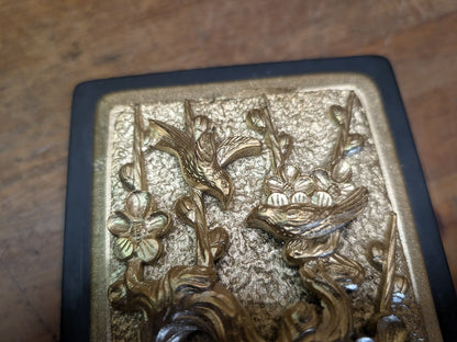 Japanese Ink stone Carved Gold color Bonsai Lid Calligraphy Tool