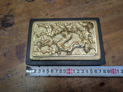 Japanese Ink stone Carved Gold color Bonsai Lid Calligraphy Tool