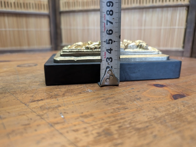 Japanese Ink stone Carved Gold color Bonsai Lid Calligraphy Tool