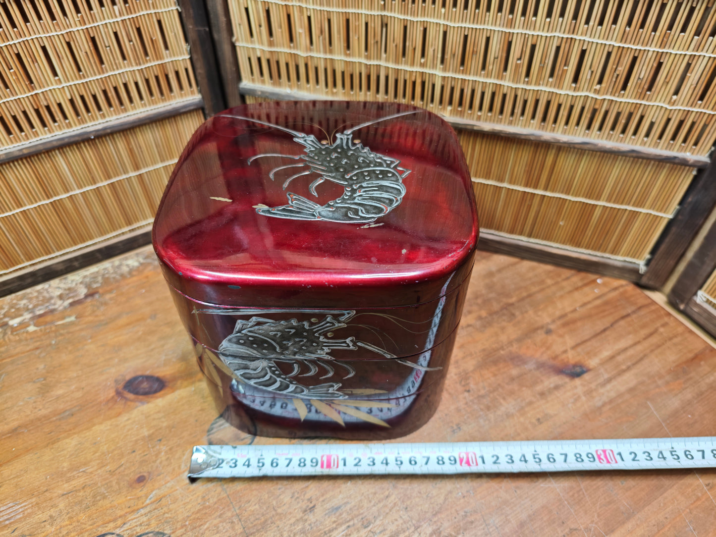 Japanese Vintage Jubako Lunch Box 3 Tier Resin Shrimp Design Auction JP