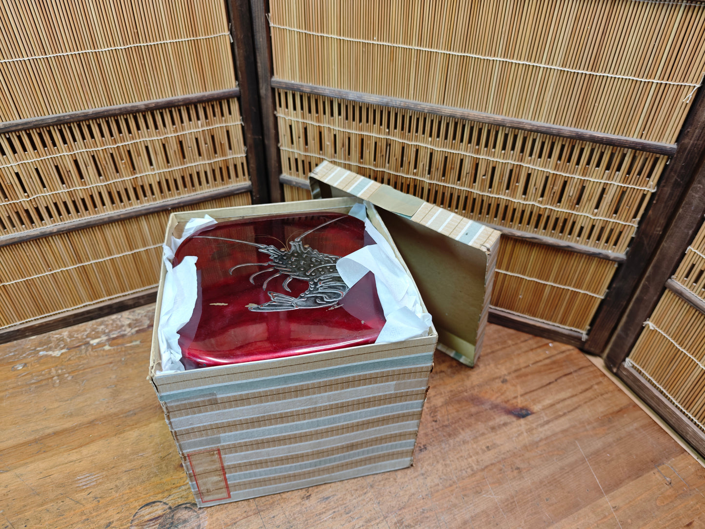Japanese Vintage Jubako Lunch Box 3 Tier Resin Shrimp Design Auction JP