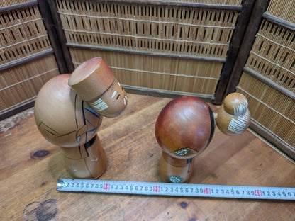 Japanese Vintage Kokeshi Doll Set Hand-Painted Couple Auction Japan