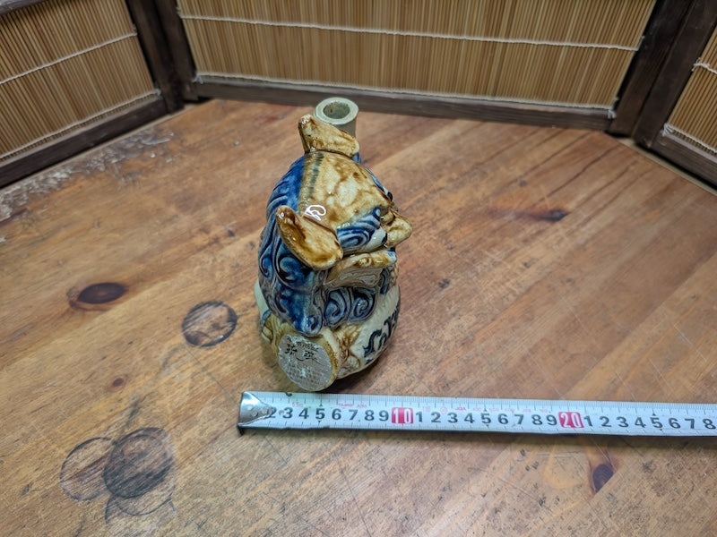 Japanese Vintage Shisa Sake Bottle Handmade Okinawa Pottery Guardian