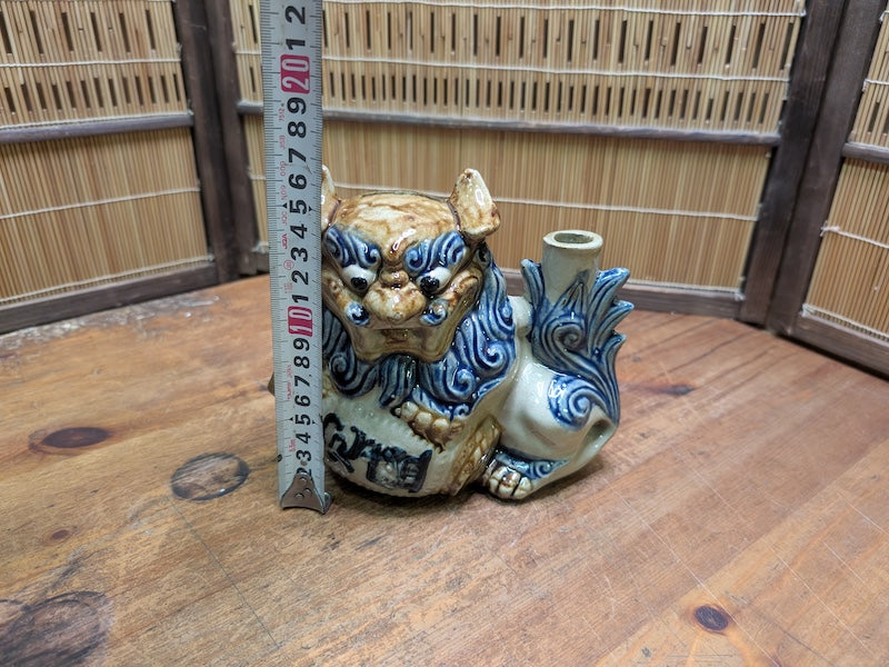 Japanese Vintage Shisa Sake Bottle Handmade Okinawa Pottery Guardian