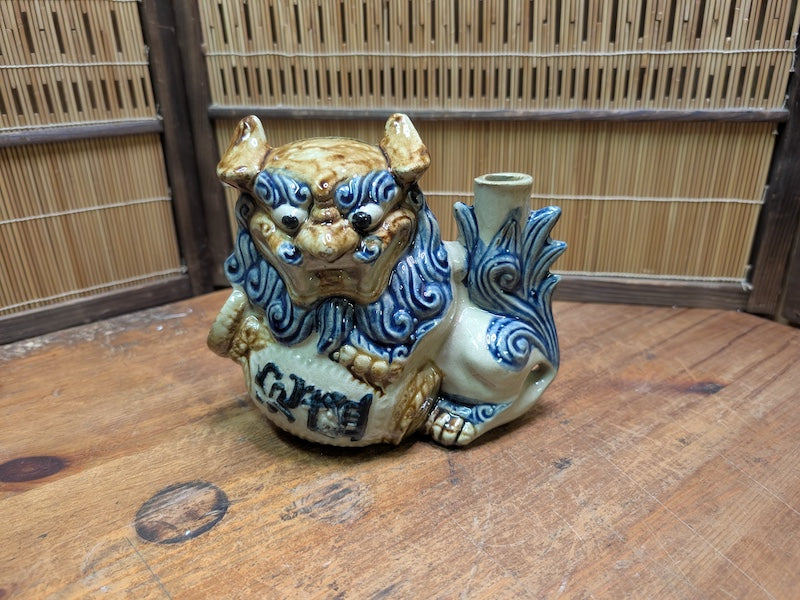 Japanese Vintage Shisa Sake Bottle Handmade Okinawa Pottery Guardian