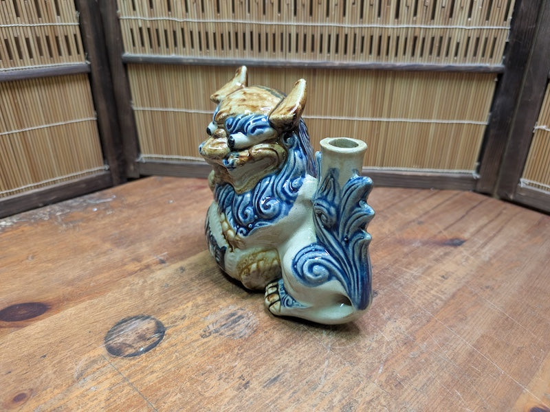 Japanese Vintage Shisa Sake Bottle Handmade Okinawa Pottery Guardian