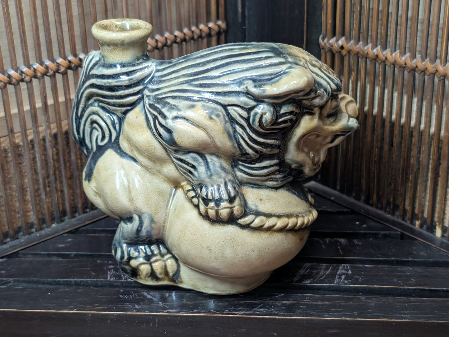 Vintage 1970s Japanese Shisa Sake Bottle Okinawa Shigaraki Pottery