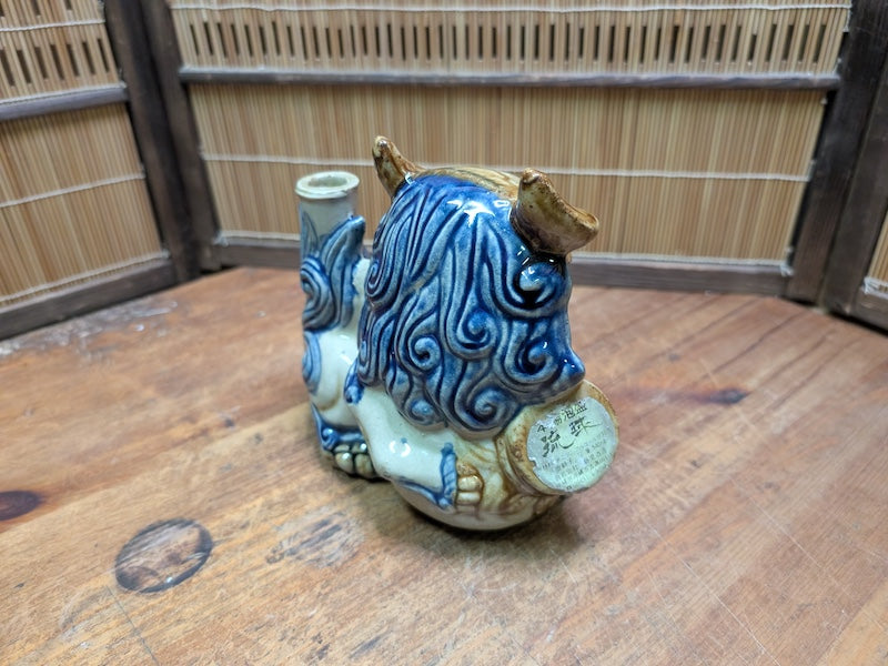 Japanese Vintage Shisa Sake Bottle Handmade Okinawa Pottery Guardian