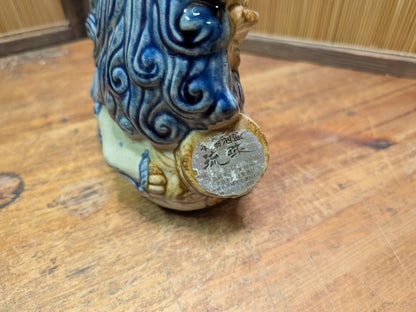 Japanese Vintage Shisa Sake Bottle Handmade Okinawa Pottery Guardian