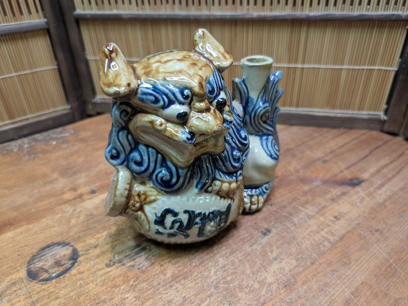 Japanese Vintage Shisa Sake Bottle Handmade Okinawa Pottery Guardian