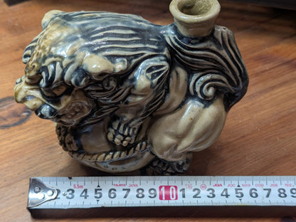 Vintage 1970s Japanese Shisa Sake Bottle Okinawa Shigaraki Pottery