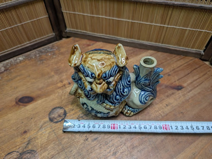 Japanese Vintage Shisa Sake Bottle Handmade Okinawa Pottery Guardian