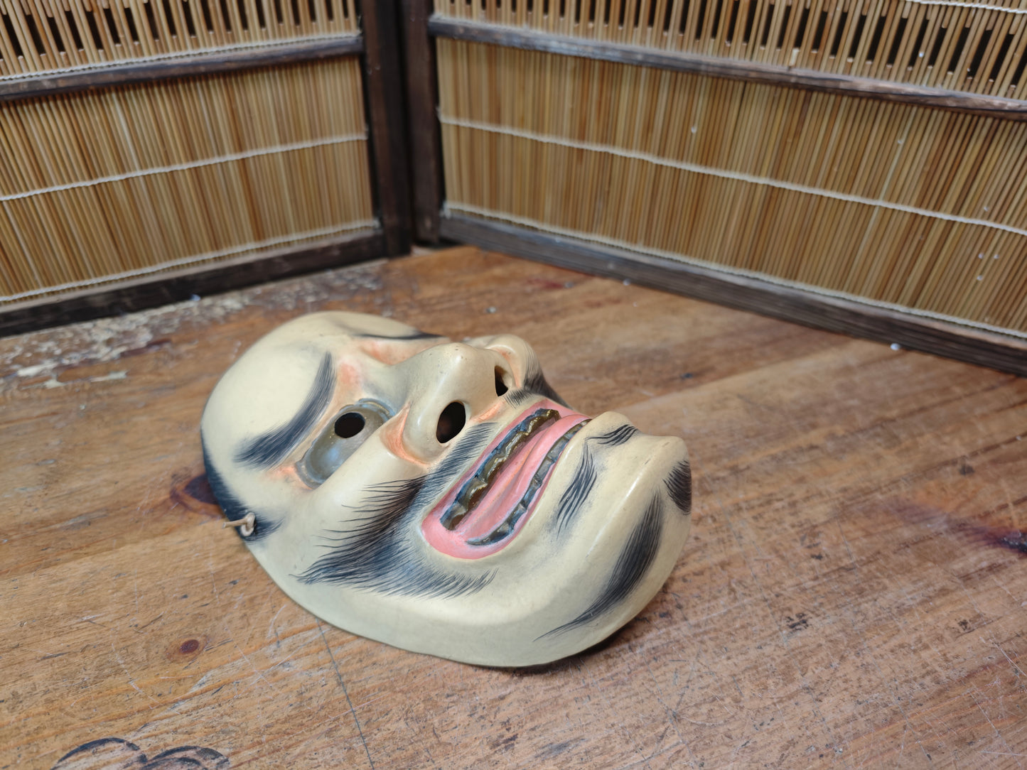 Japanese Vintage Signed Pottery Mask Traditional Folk Art Auction JP
