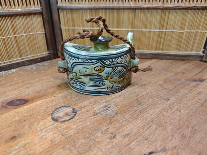 Vintage Okinawan Tsuboya Yaki Ceramic Sake Bottle Signed Pottery Art