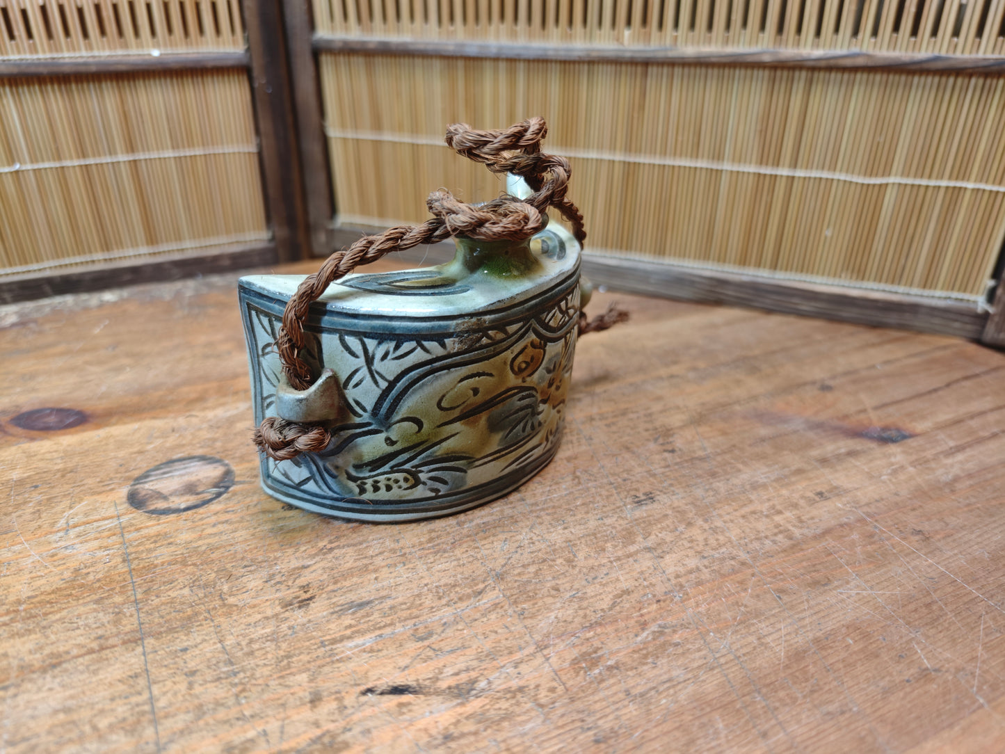 Vintage Okinawan Tsuboya Yaki Ceramic Sake Bottle Signed Pottery Art