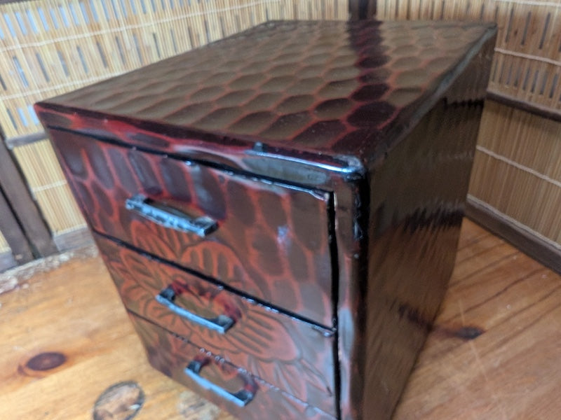 Vintage Japanese 3 Drawer Wooden Chest Okinawa Floral Storage Box 1980s