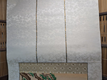 Japanese Vintage Kakejiku Scroll Cranes Pine Sumi-e Ink Painting Wall Art