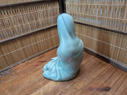 Vintage Japanese Kannon Buddha Statue Nara Turquoise Pottery Art