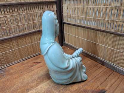 Vintage Japanese Kannon Buddha Statue Nara Turquoise Pottery Art
