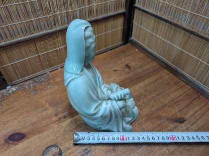 Vintage Japanese Kannon Buddha Statue Nara Turquoise Pottery Art