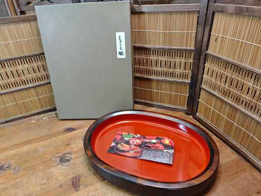 Japanese Vintage Keyaki Wood Oval Tray Lacquered Serving Tray Japan